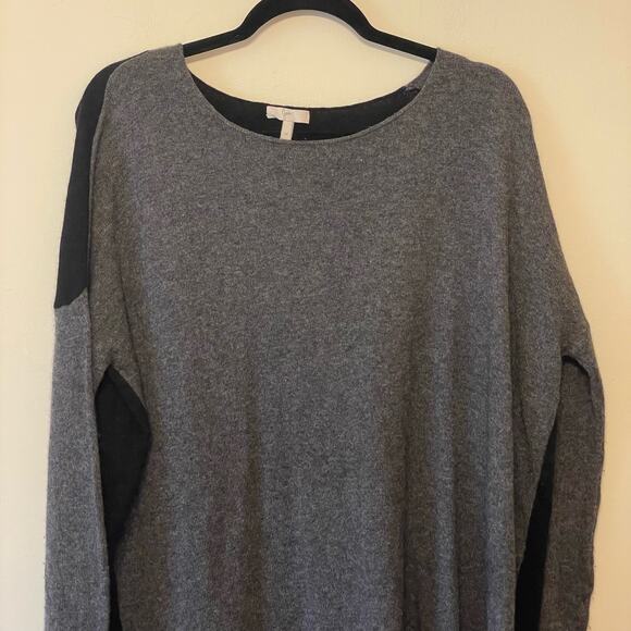 Joie M long sleeve blouse wool cashmere gray black luxury top cozy elegant scoop - Picture 2 of 7